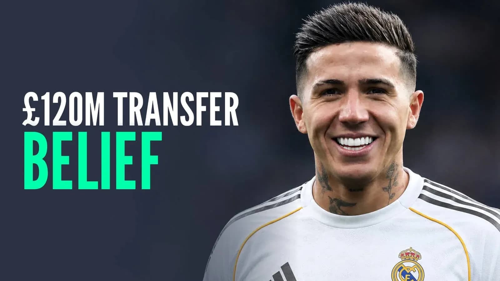Football player smiling in Real Madrid jersey