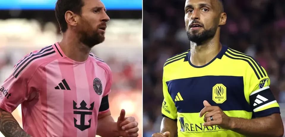 Lionel Messi and Nashville SC player during match