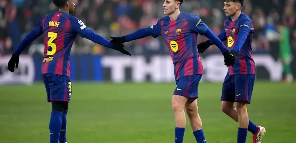Barcelona players celebrating during a match