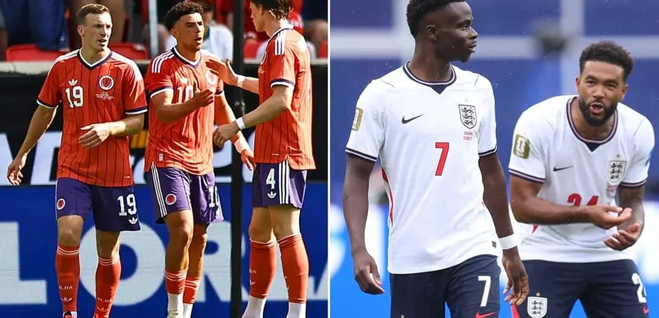 Colombia and England players interacting during match