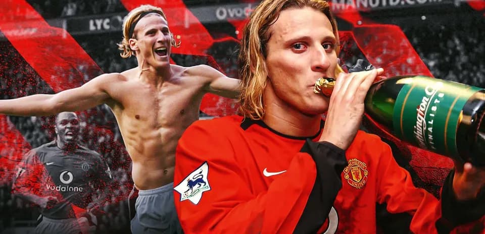 Player celebrating with champagne and team background