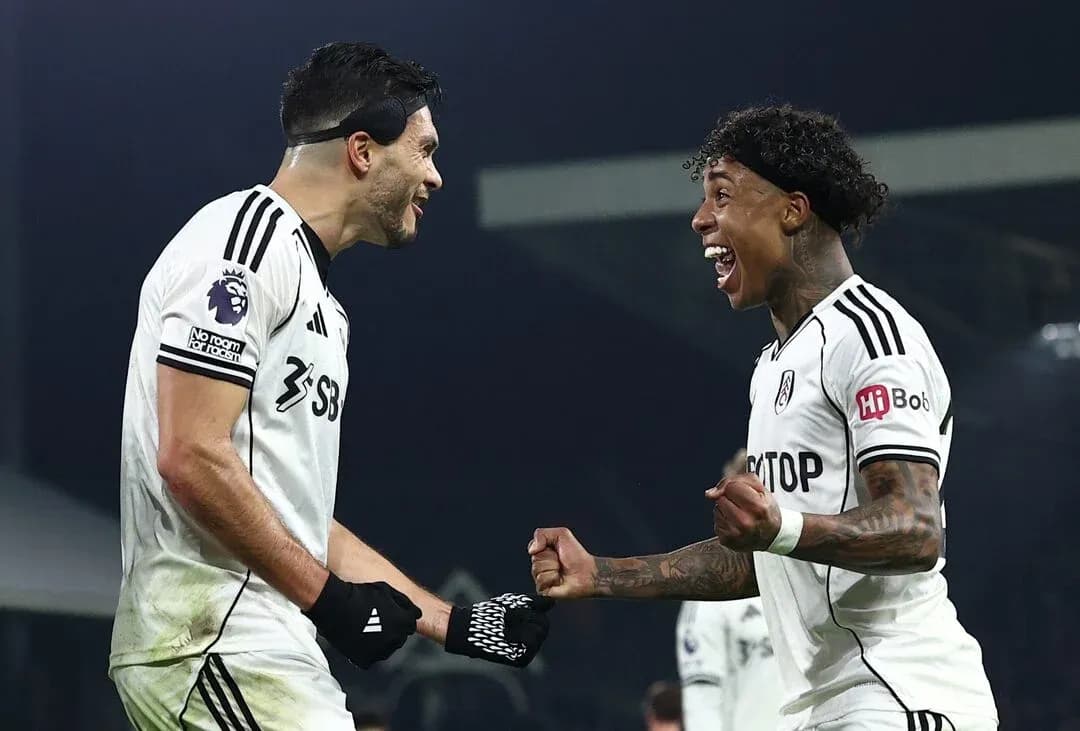 Fulham players celebrating a goal during match