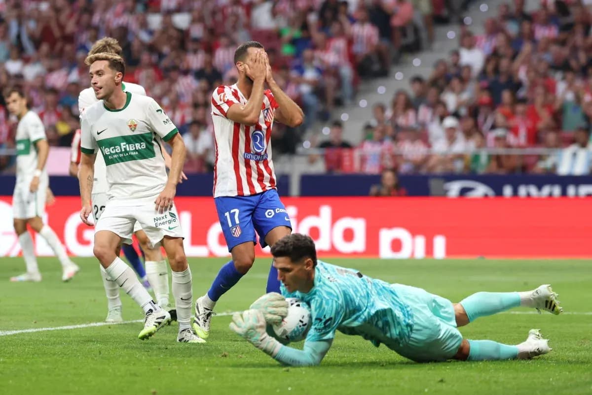 Elche player reacting during match against Atletico Madrid