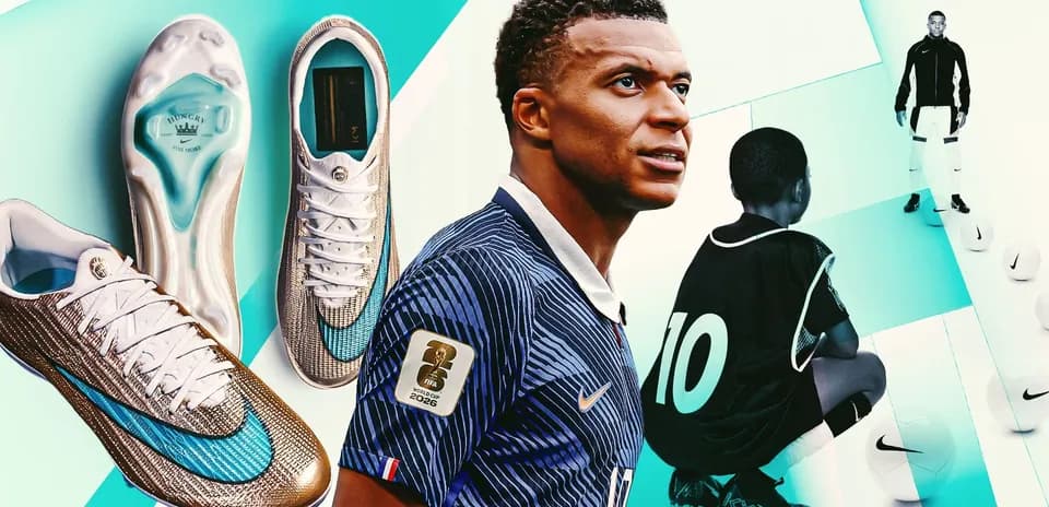 Kylian Mbappé with football boots and training scene