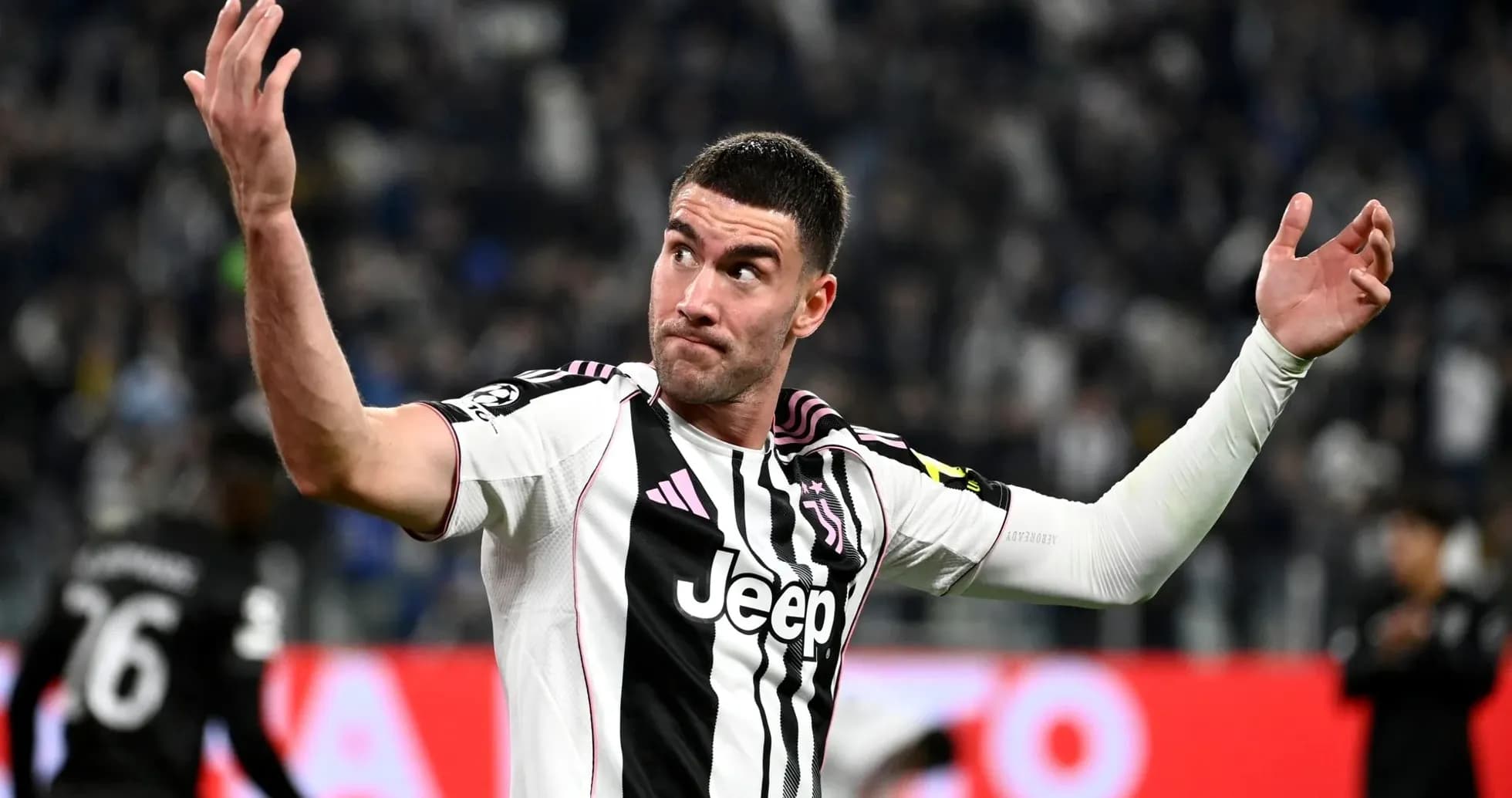 Juventus player gesturing during match celebration