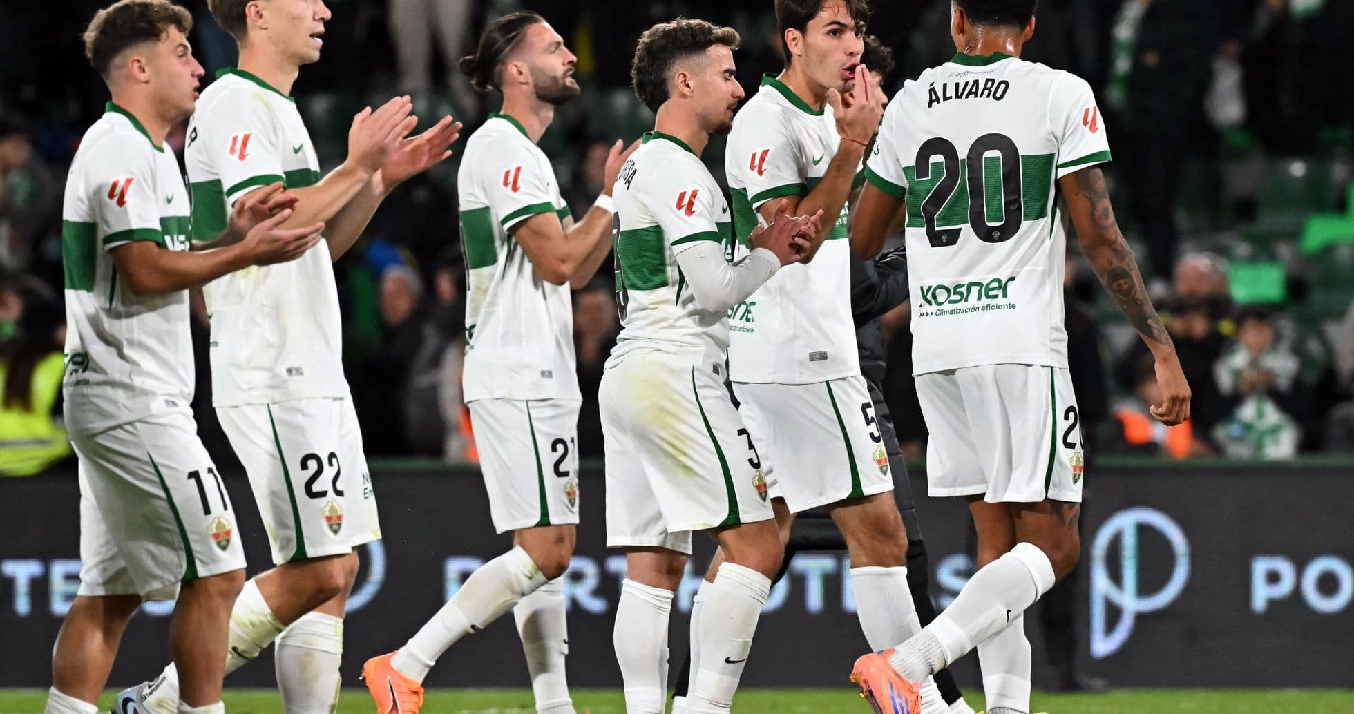 Elche players celebrating a goal during match