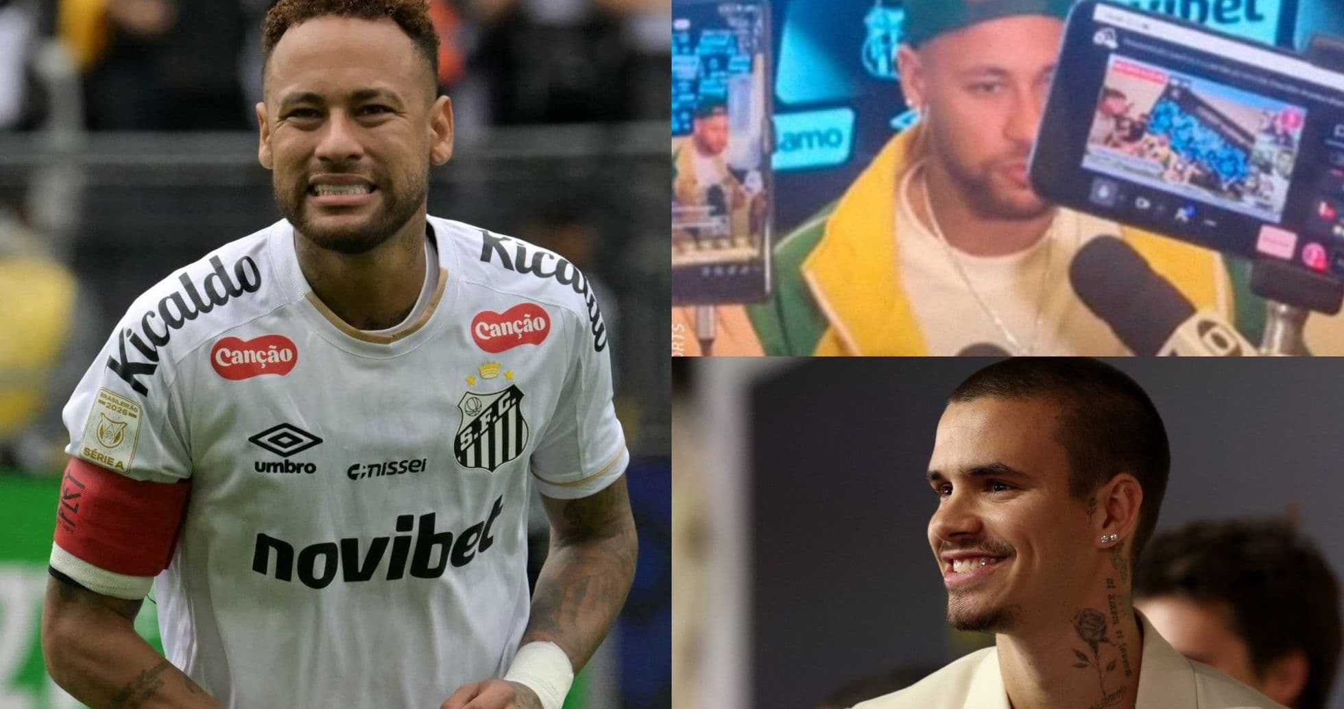 Neymar in Santos jersey during match and press events