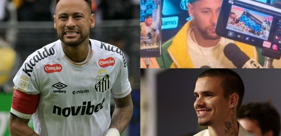 Neymar in Santos jersey during match and press events