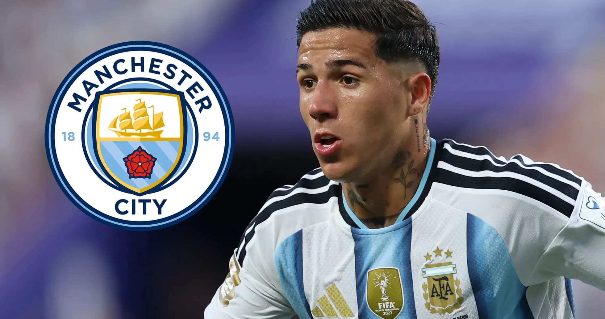Player in Argentina kit with Manchester City logo