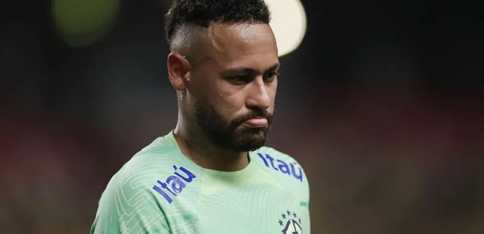 Neymar in Brazil jersey during match reflection