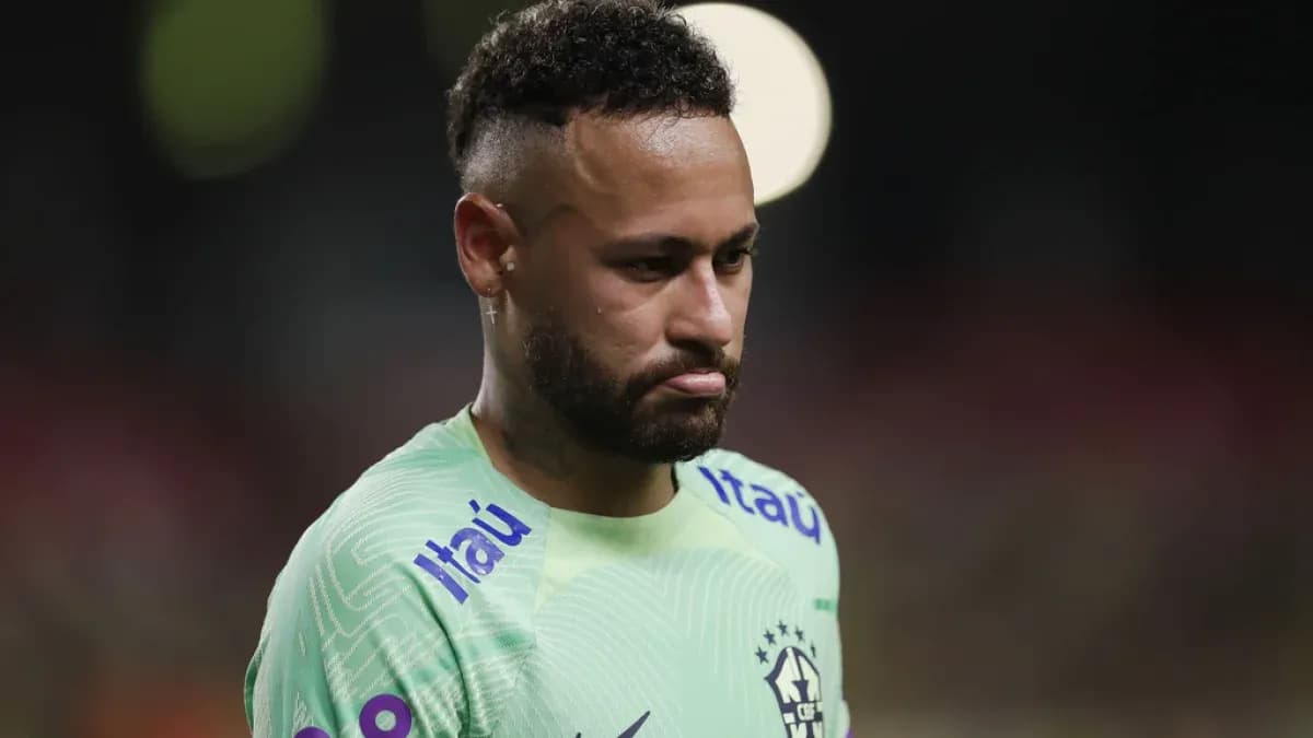 Neymar in Brazil jersey during match reflection