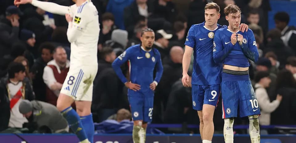 Chelsea players reacting after a match at Stamford Bridge