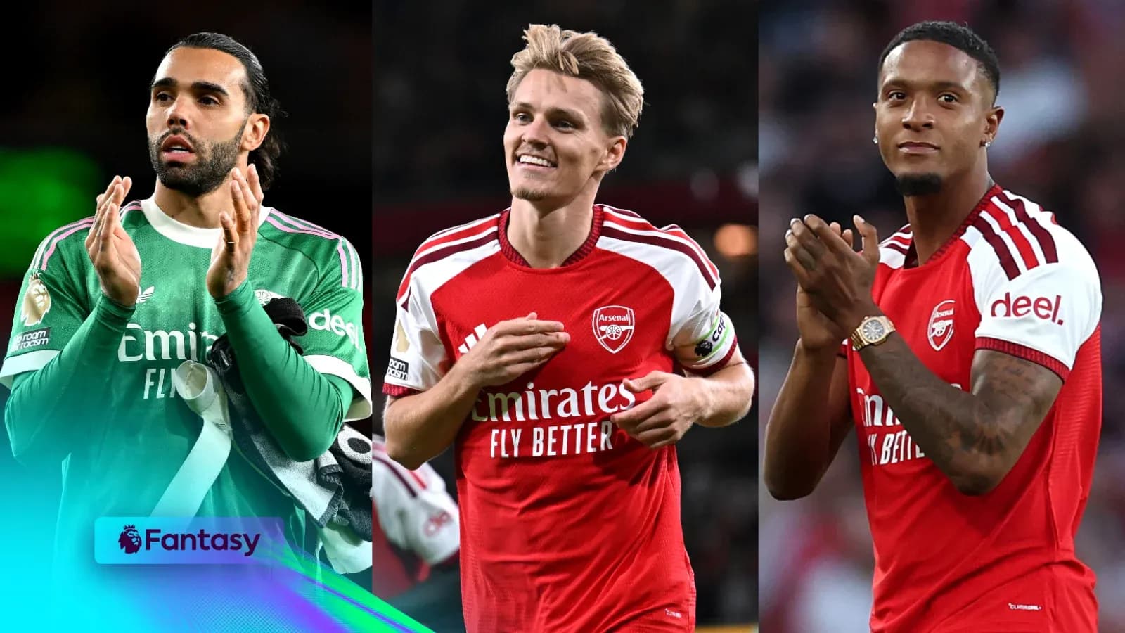 Three Arsenal players celebrating after a match