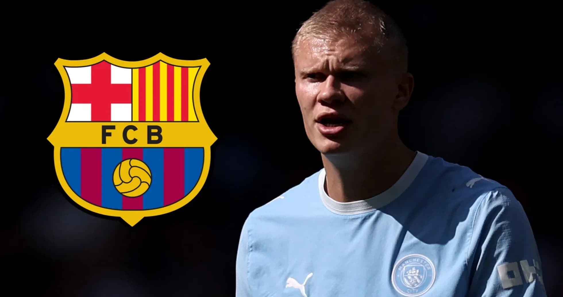 Player in Manchester City kit with FC Barcelona logo