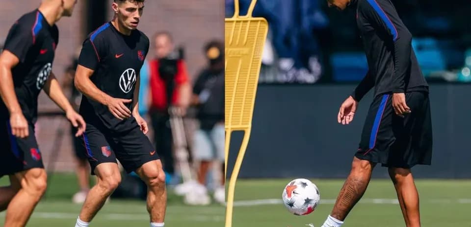 Two players training on the field with a soccer ball