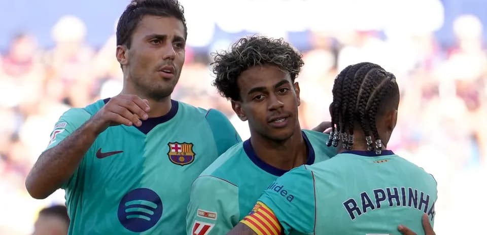 Barcelona players celebrating during a match