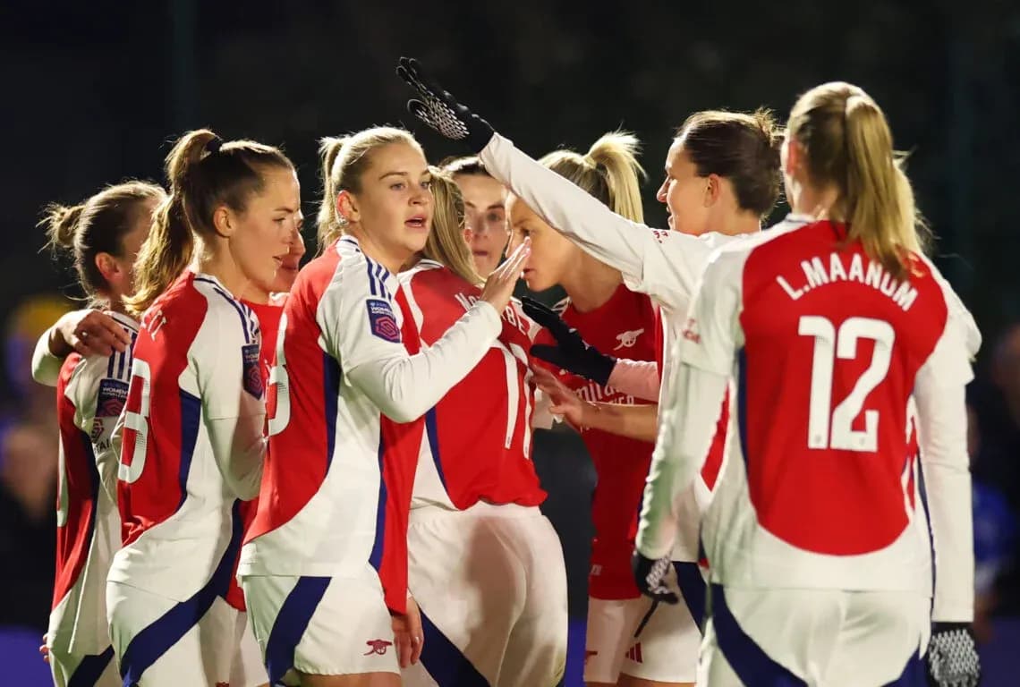 Arsenal W celebrating a goal during match