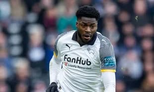 Player in action wearing Derby County kit