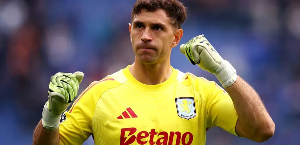 Goalkeeper celebrating in Aston Villa uniform