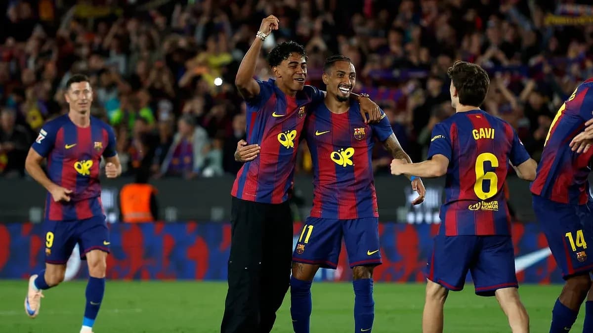 Barcelona players celebrating a goal during La Liga