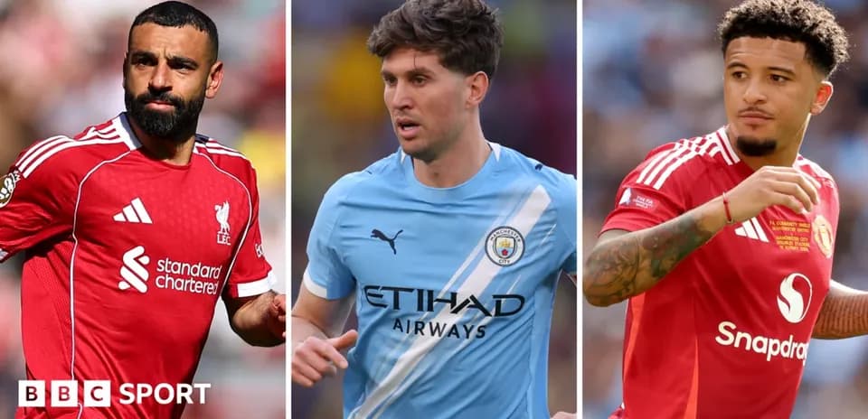 Three football players in their team kits