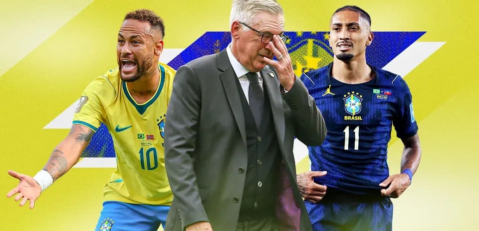 Neymar and players in Brazil kits with coach