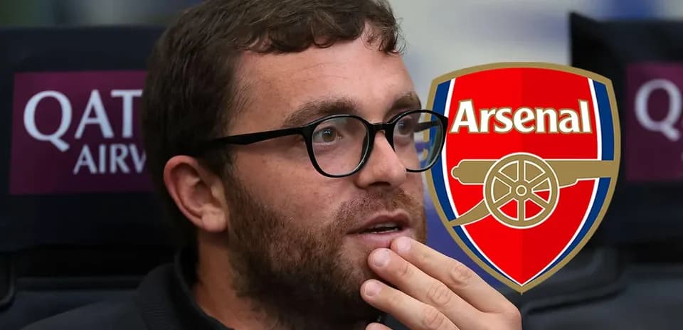 Person seated with Arsenal logo in background