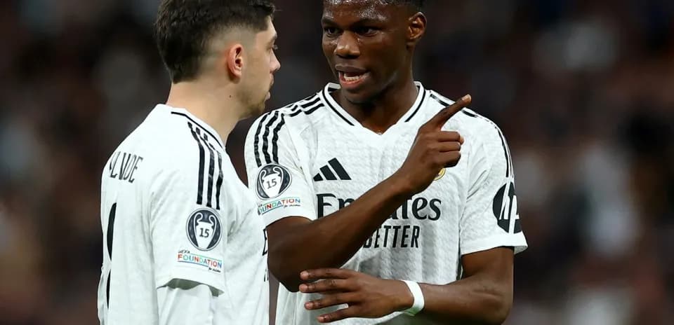 Two Real Madrid players discussing during match