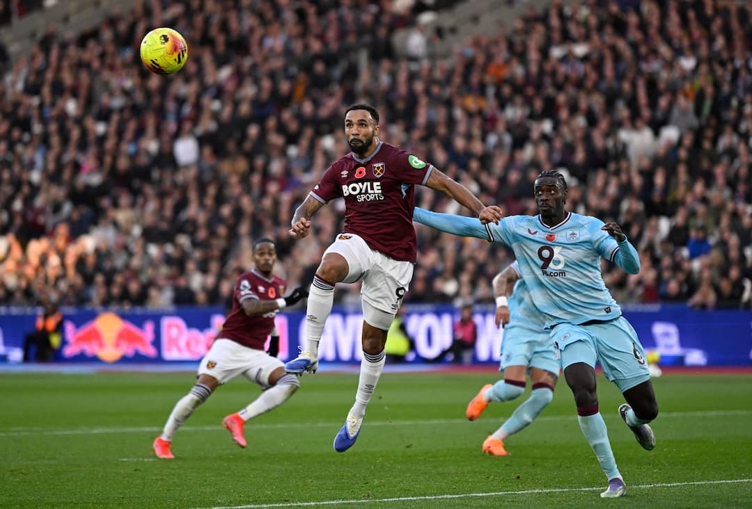 West Ham players celebrate after scoring against Burnley.