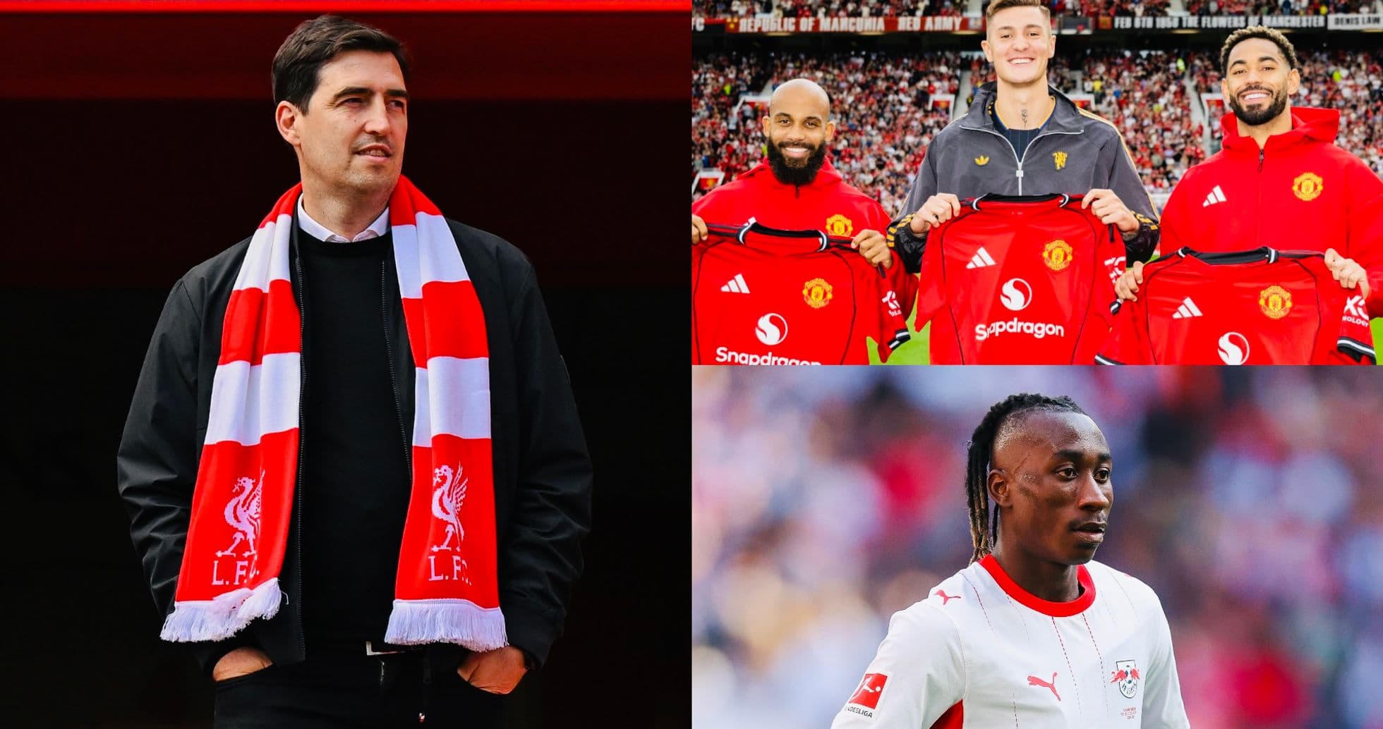 Football manager and players posing with jerseys
