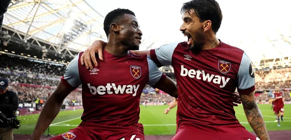 West Ham players celebrating a goal during match