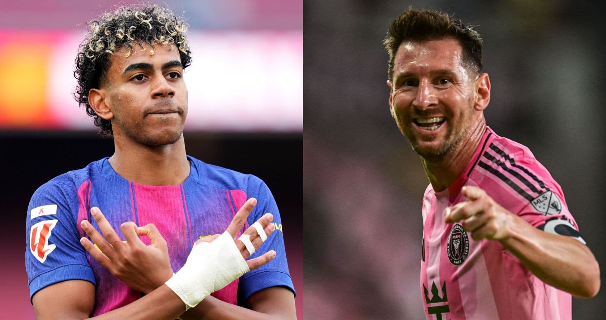 Two football players from different teams posing together