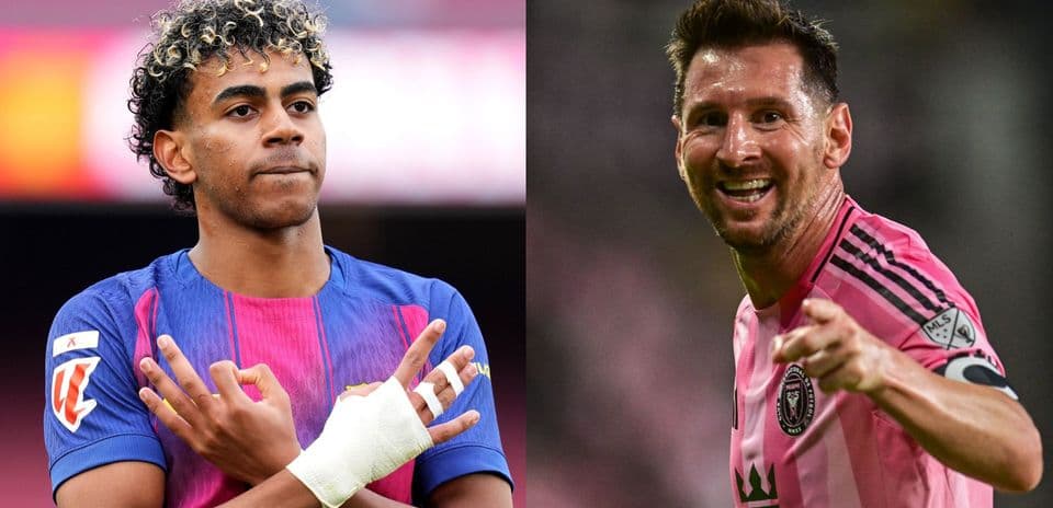 Two football players from different teams posing together