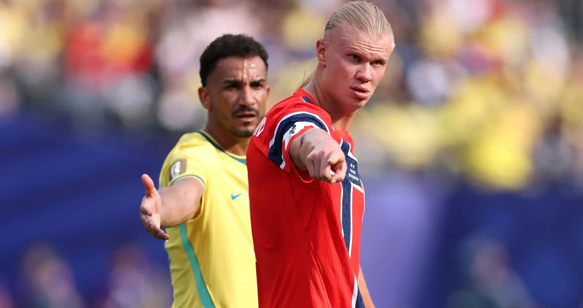 Players from Norway and Brazil during match interaction