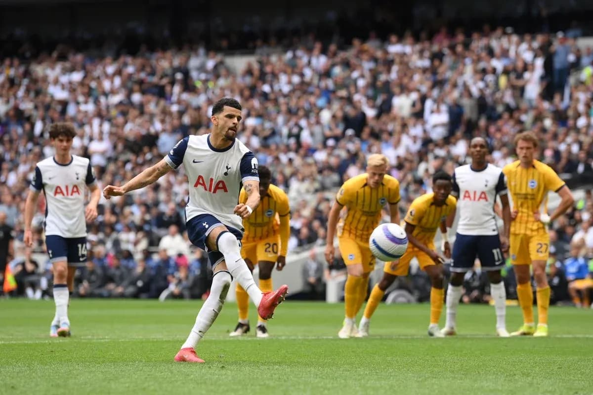 Player taking a penalty kick during Tottenham vs Brighton