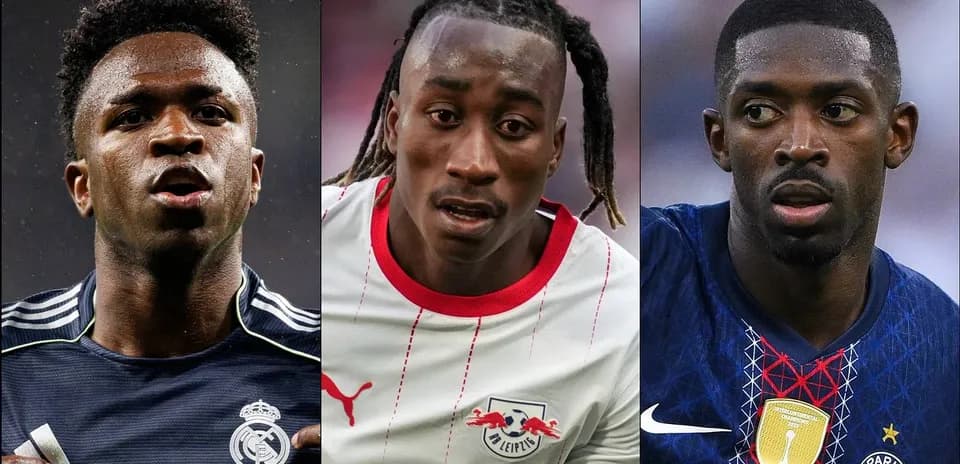 Three football players in action poses