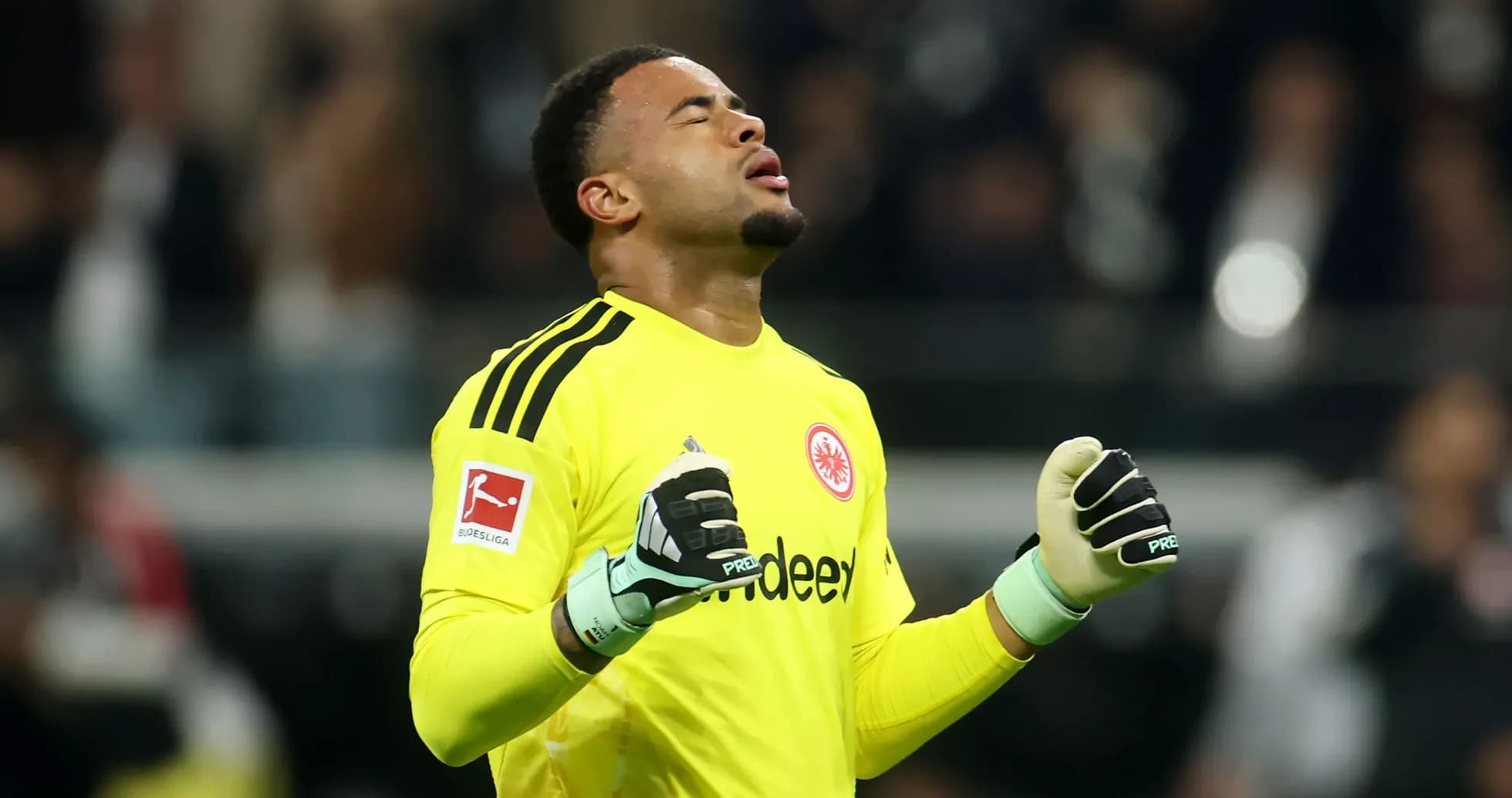 Goalkeeper celebrating during a Bundesliga match