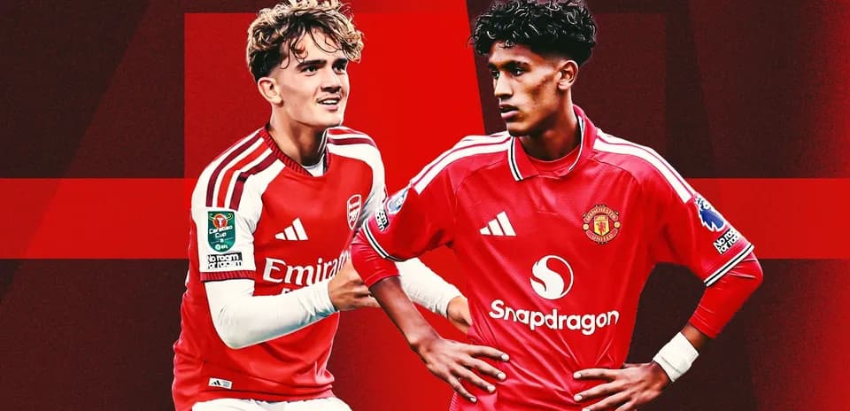 Two young football players in team jerseys