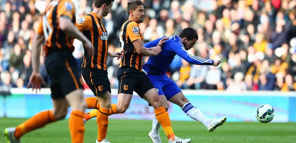 Chelsea player shooting during match against Hull City