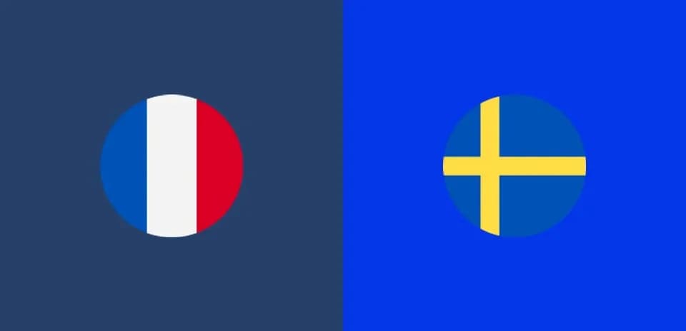 Flags of France and Sweden on contrasting backgrounds