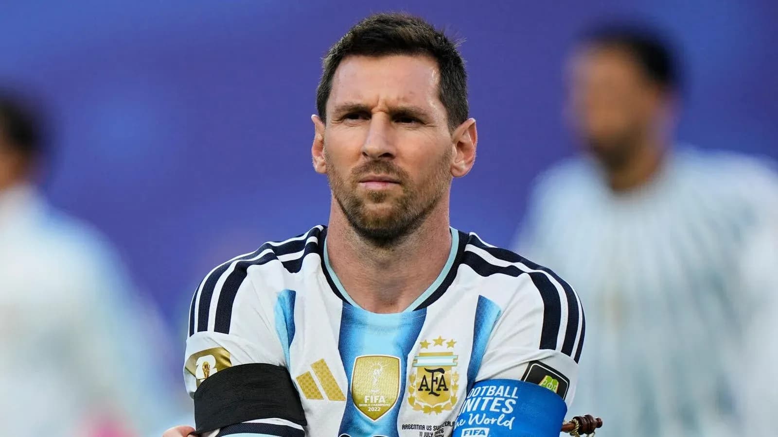 Player in Argentina kit during match warm-up