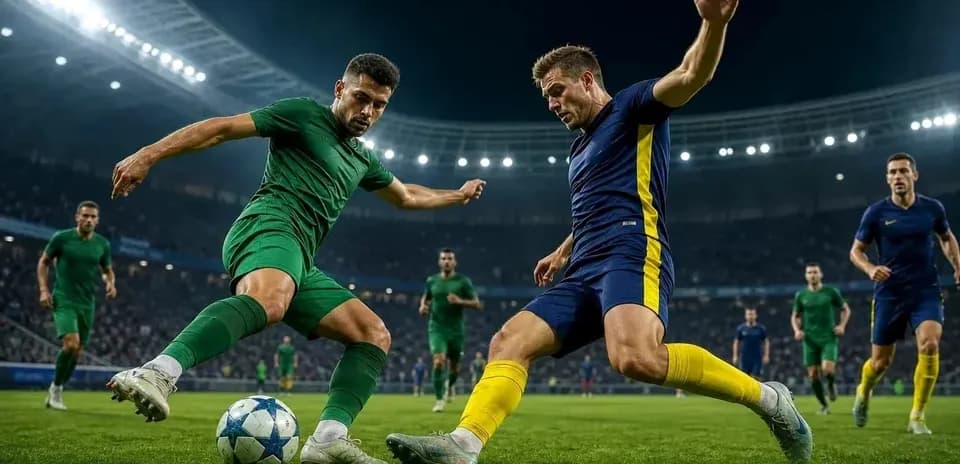 Players competing for the ball in UEFA match