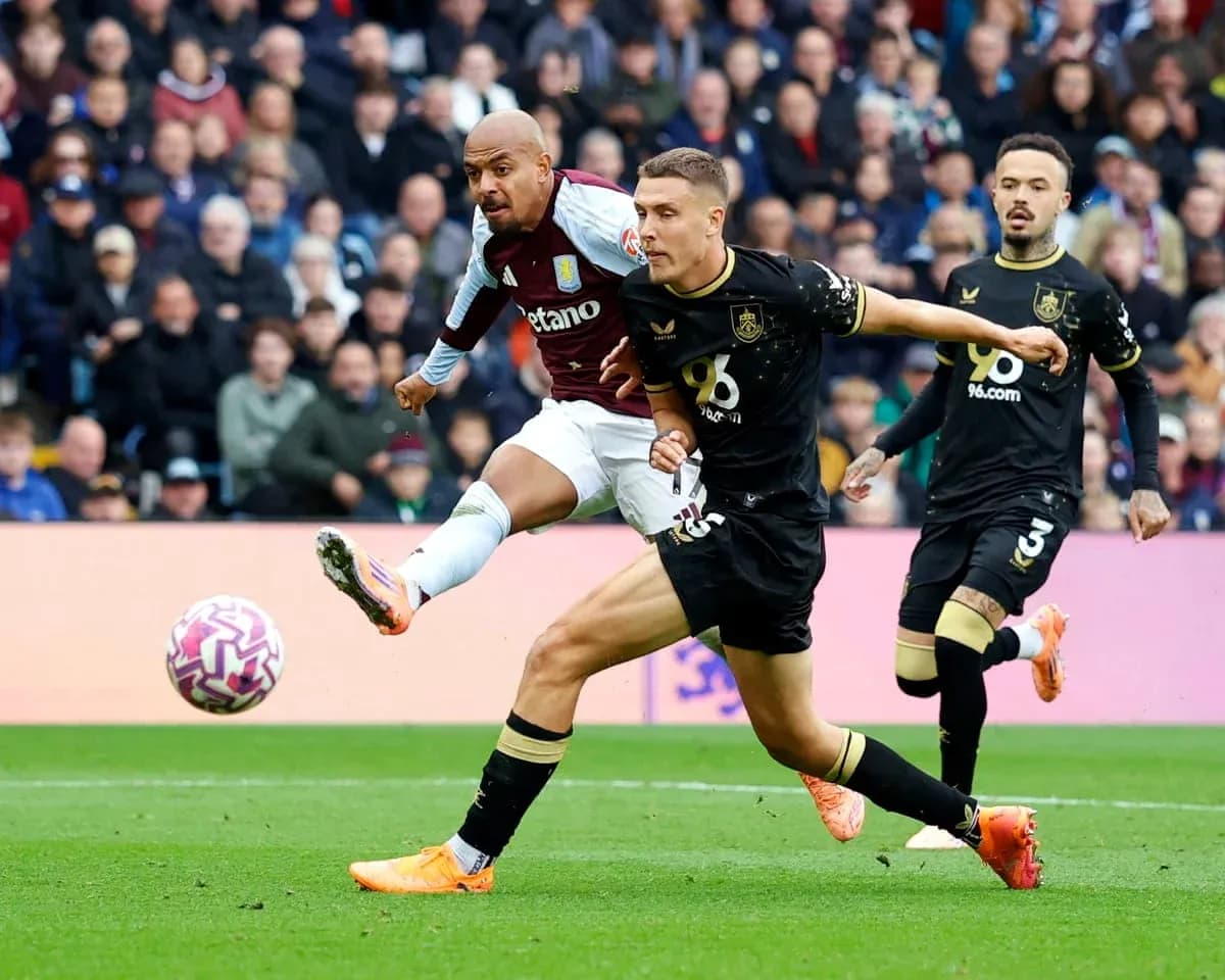 Aston Villa player shooting during Burnley match