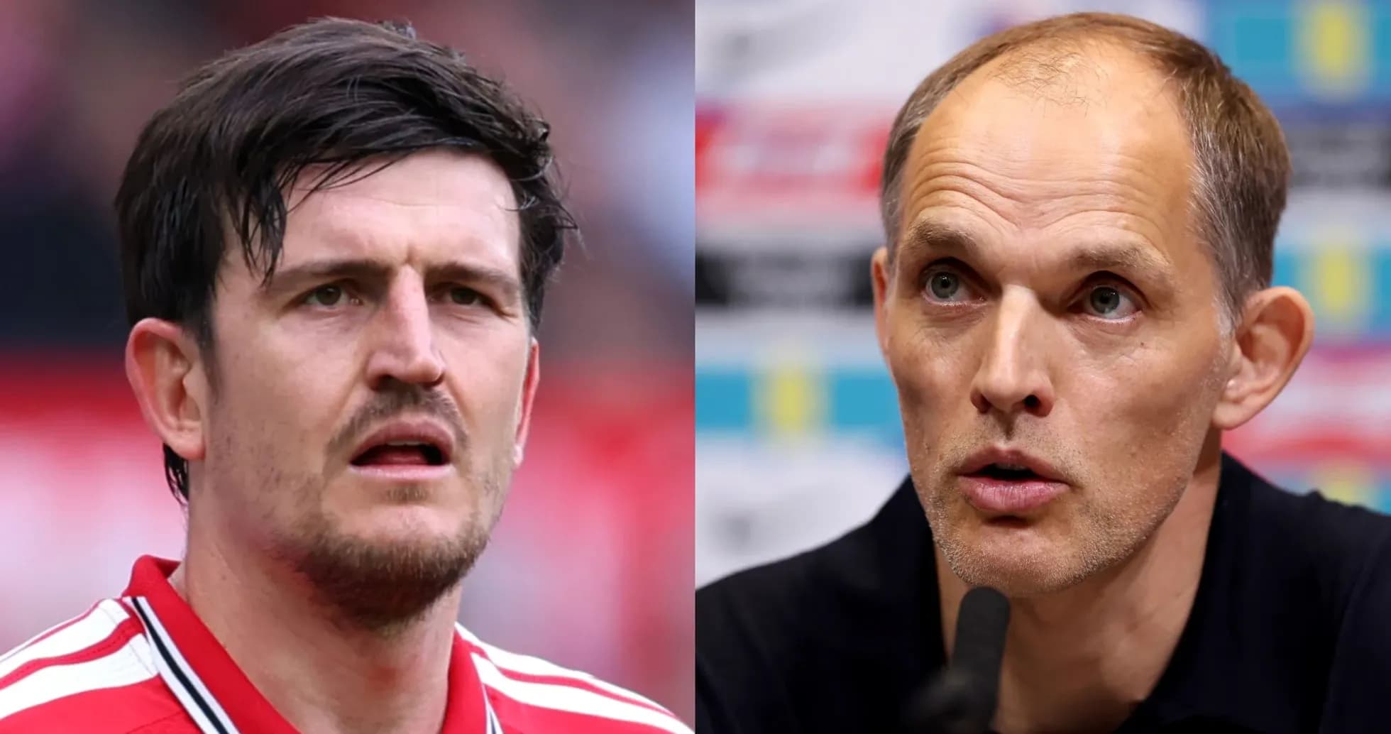 Harry Maguire and Thomas Tuchel in split image