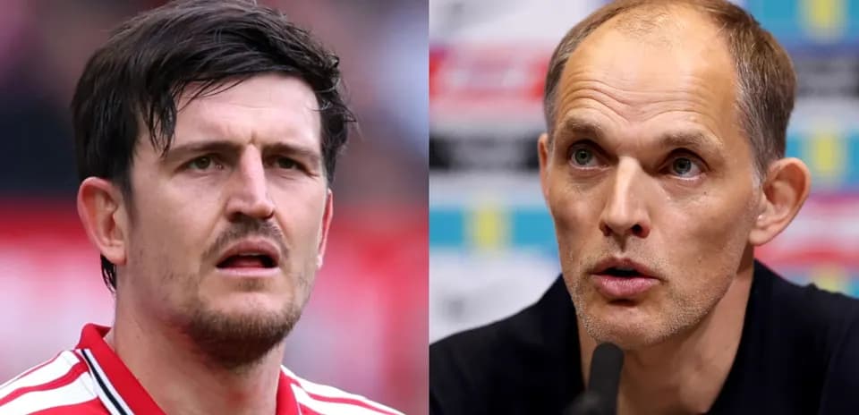 Harry Maguire and Thomas Tuchel in split image