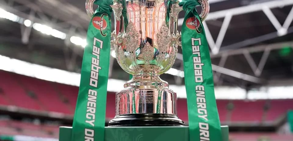 Carabao Cup trophy displayed at Wembley Stadium