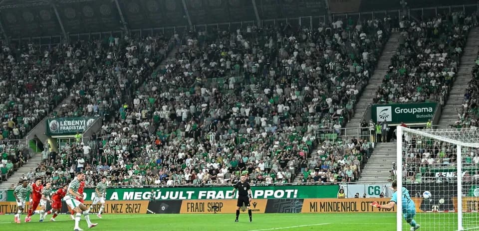 Penalty kick during Ferencvarosi TC match