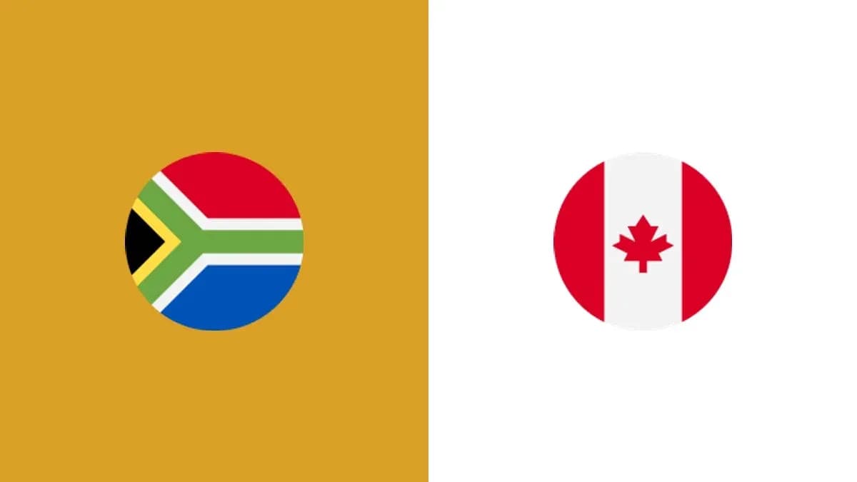 Flags of South Africa and Canada on colored backgrounds