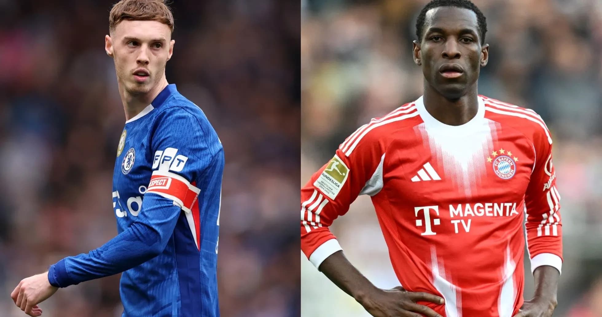 Two football players in team jerseys facing each other