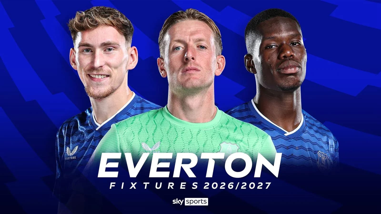 Everton players posing for 2026/2027 fixtures graphic